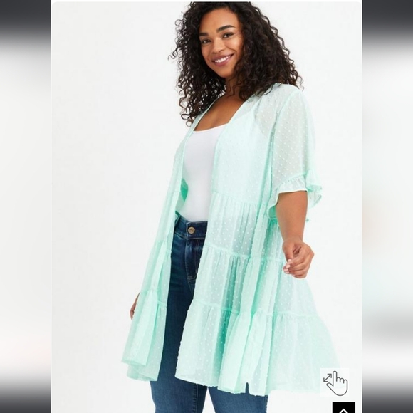 Torrid Size 12 Clip Dot Ruffle Kimono Mint Green - Picture 9 of 11